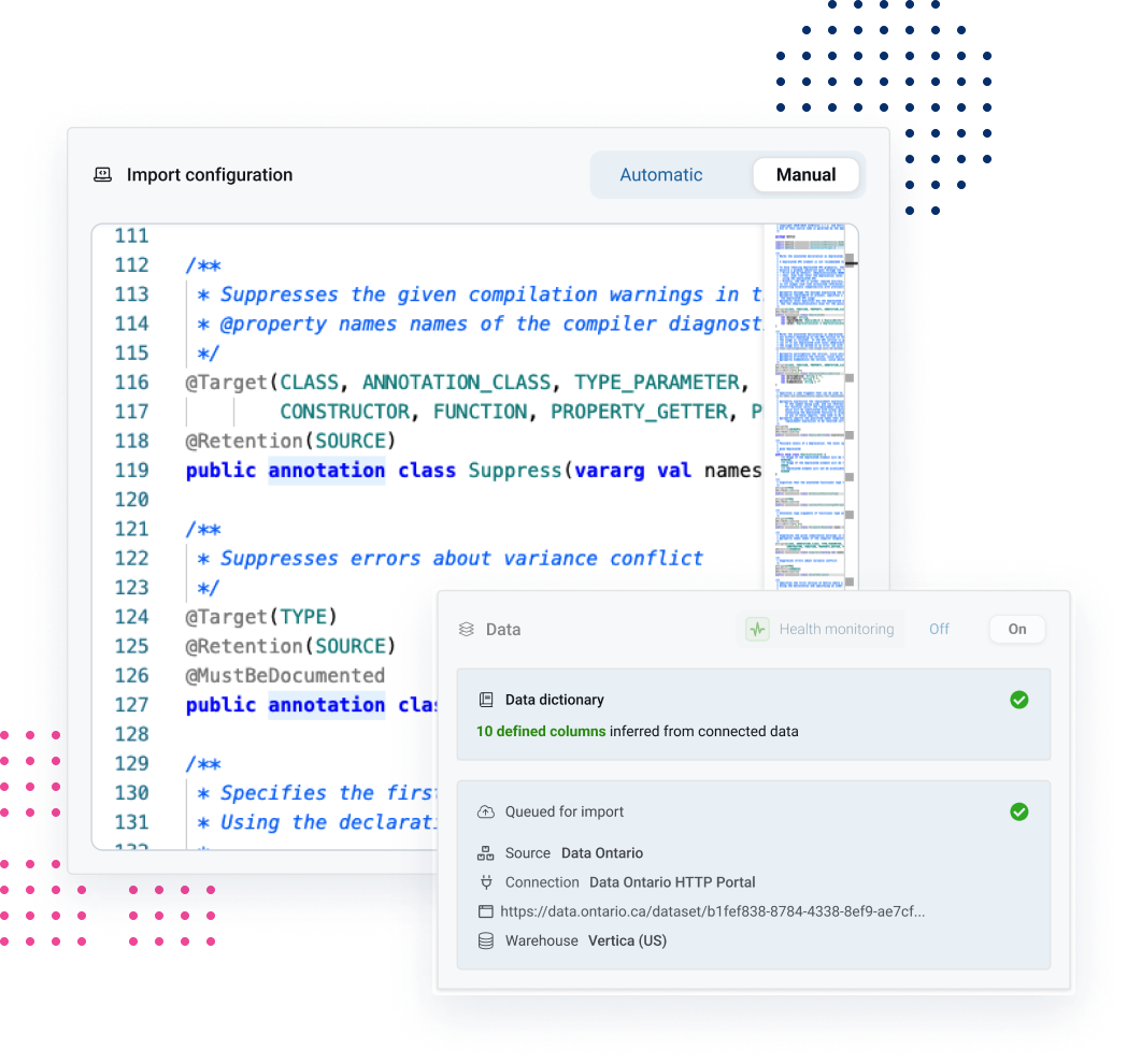 Screenshot of import configuration interface on data catalog platform