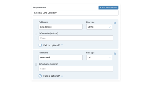 Dialog box showing metadata templates applied to datasets