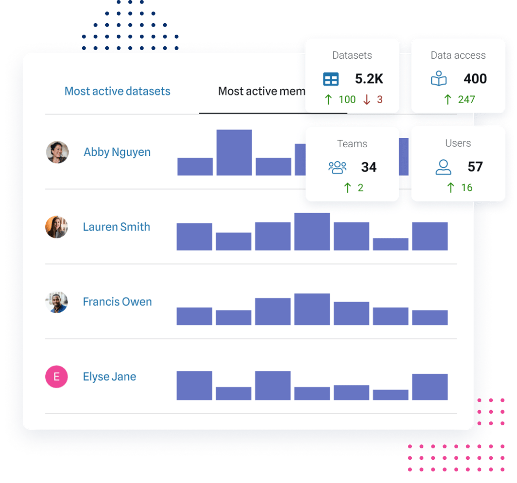 Screenshot of most active dataset members and data activity stats