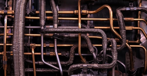 Entangled pipes going in every direction