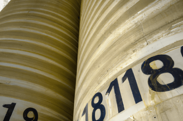 Two towering silos with numbers on them representing data silos