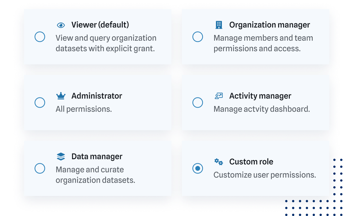 Screenshot of custom roles for data access permissions