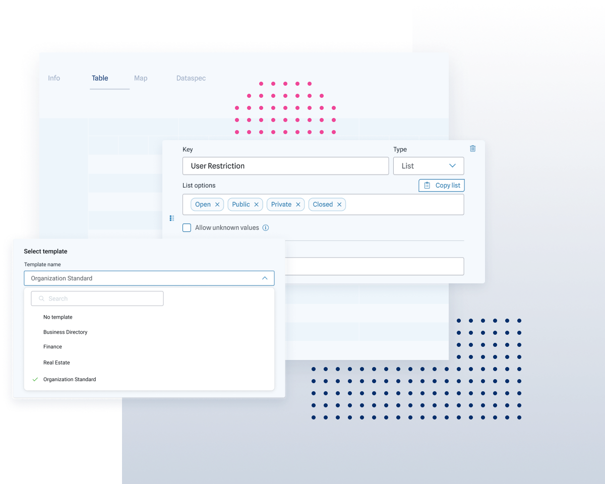 Screenshot of data table with metadata creation