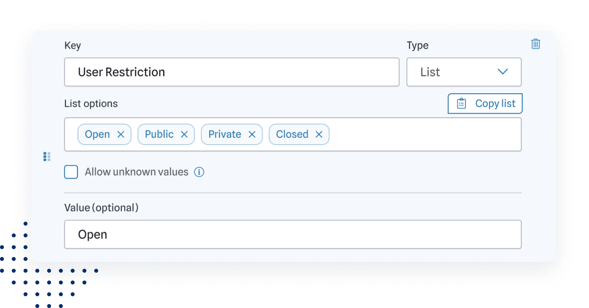 Screenshot of adding user restriction metadata