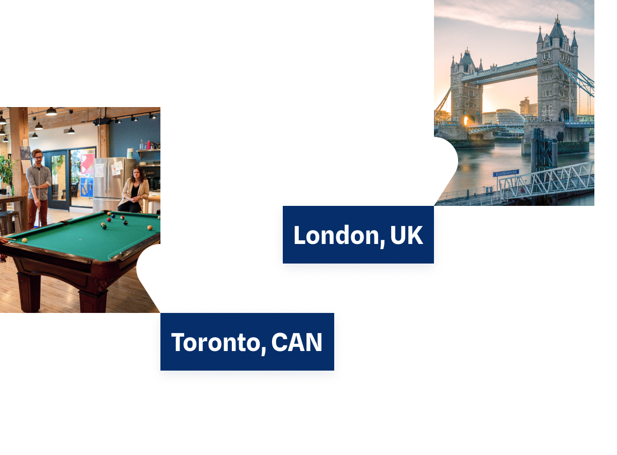 Graphic of ThinkData Works office locations in Toronto, Canada, and London, UK
