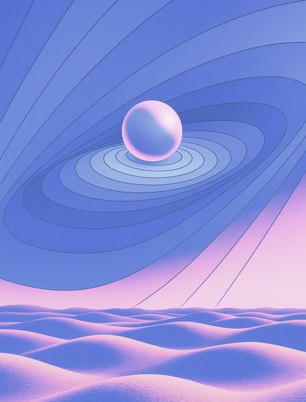 Vast plain, orb in sky - symbol for data orchestration from many sources around one hub
